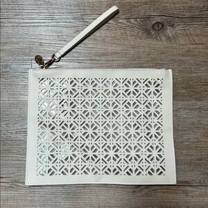 Tory Burch white laser cut CLUTCH POUCH wristlet
